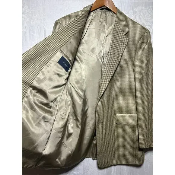 Vintage Burberrry London Sport Coat 43R Brown Tan Houndstooth Suit - Picture 7 of 15